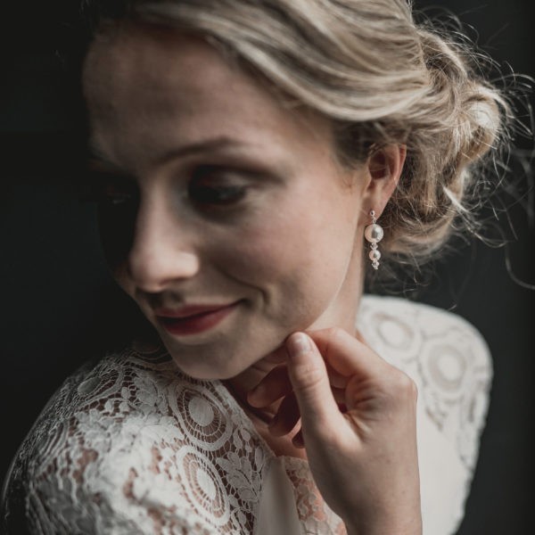 Boucles d'oreilles pour mariage en perle, strass et cristal