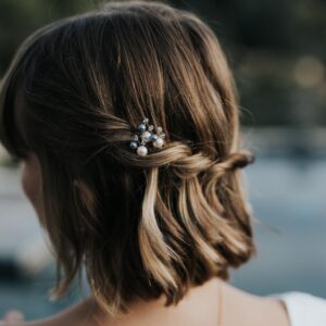 epingle en perle bleu et cristal pour coiffure de mariage