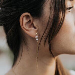 boucles de mariages longues, simples et élégantes en perle