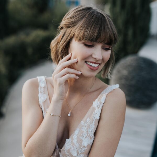 collier pendant de mariage en perle de porcelaine et marbre