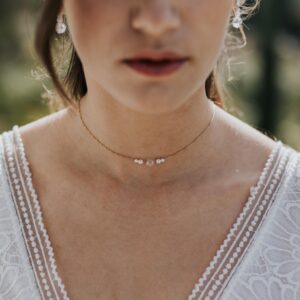 collier de mariage ras de cou en perle et cristal, simple et élégant