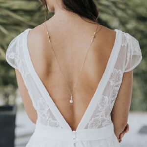 collier de dos pour robe de mariée dos nu en perle et cristal, avec aimants système amovible