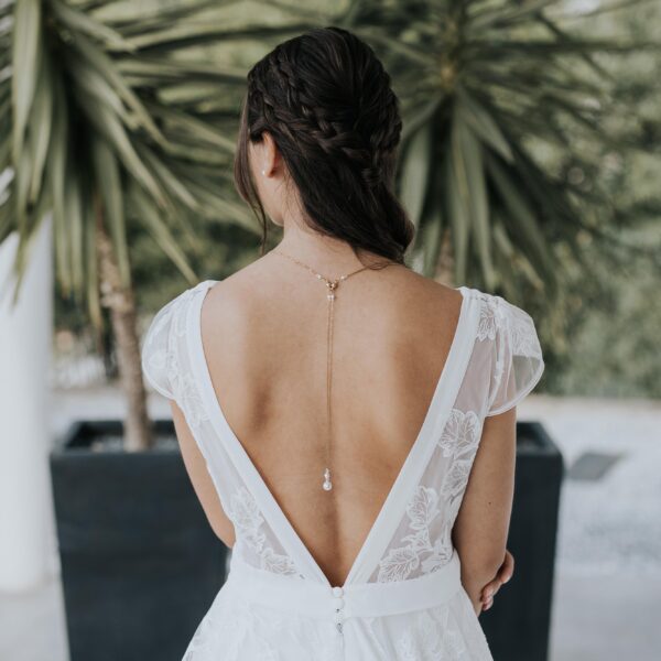 collier de dos pour robe de mariée dos nu en perle et cristal, avec aimants système amovible