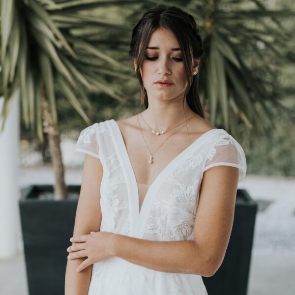 collier de dos pour robe de mariée dos nu en perle et cristal, avec aimants système amovible