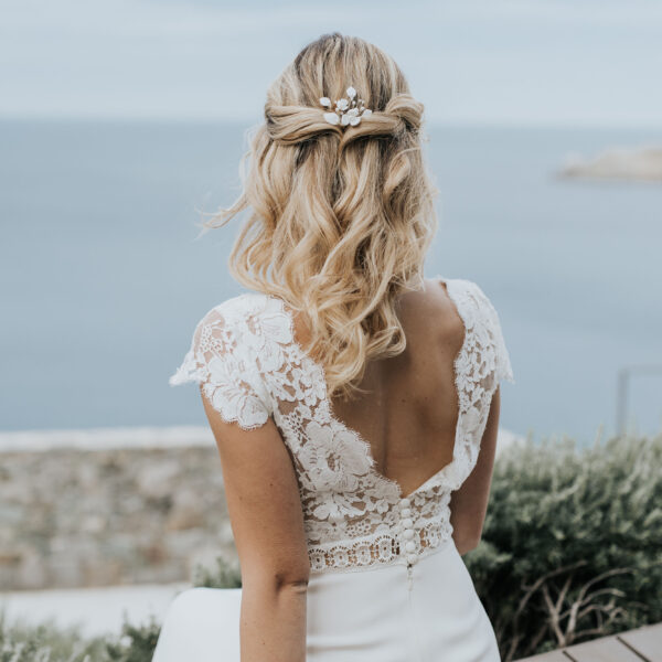 Epingles à cheveux pour coiffure de mariée. Bijou de mariage en porcelaine et perle.