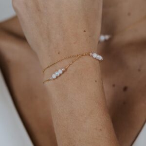 KANDICE - Bijoux de mariage Hélène Ripoll, bracelet deux rangs fins. perles d'eau douce et perles rose poudré.