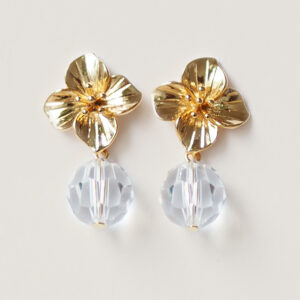 KELLY- Bijoux de mariage Hélène Ripoll, élégante boucles d'oreilles de mariée avec une fleur dorée et une perle de cristal.