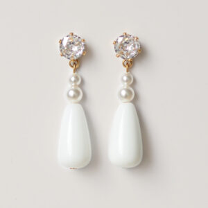 KISS - Bijoux de mariage Hélène Ripoll, boucles d'oreilles de mariée. Perles nacrées, goutte en porcelaine, strass, diamant.