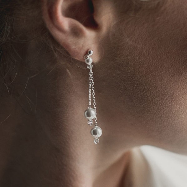 boucles d'oreilles de mariage en perle, strass et cristal