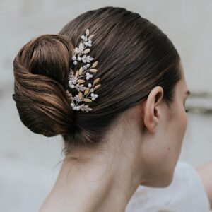 KANDICE - Bijoux de mariage Hélène Ripoll, trio d'epingle à cheveux de mariée en feuilles strassées, cristal, et perles rose poudré.