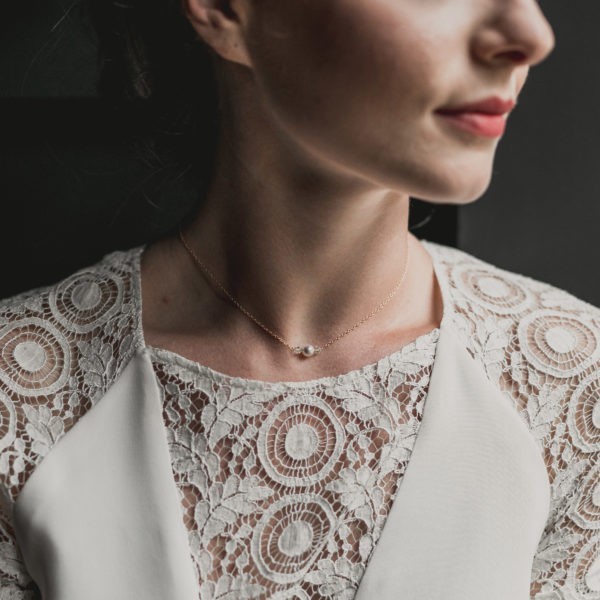 collier tour de cou de mariage avec perle, strass et cristal